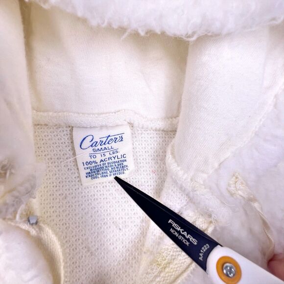 VTG Carter’s Retro White/Blue Fleece Hooded Bunting Footed Sz Small to 15 lbs - Picture 11 of 16